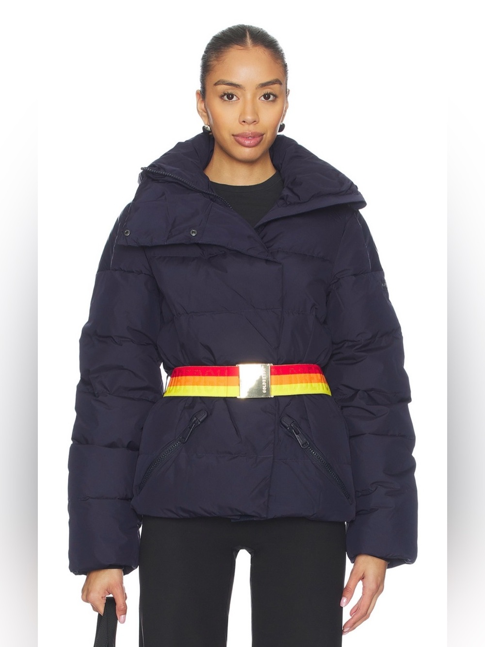 Goldbergh Bufera Belted Ski Jacket Down French Navy Blue NWT US 4 Ski Suit